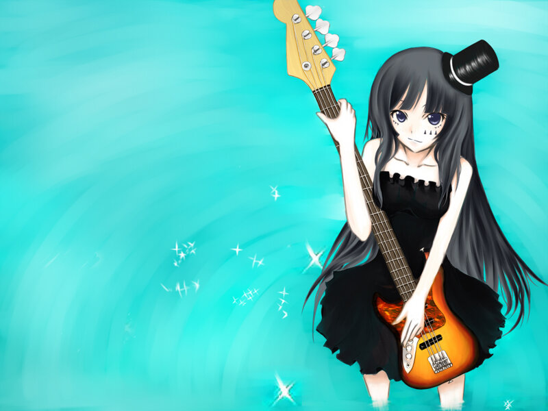 Anime Girl with Bass Guitar — Cyan