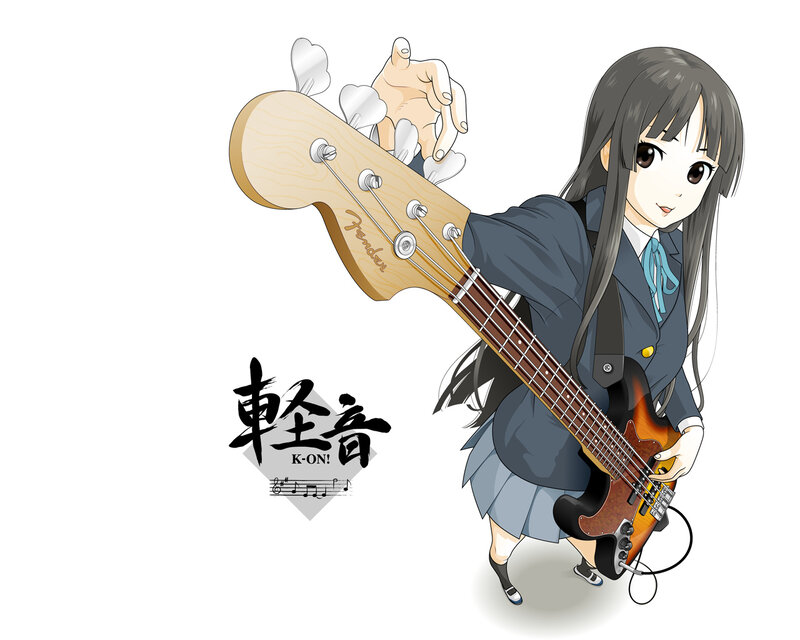 Anime Girl with Bass Guitar — Gray, Playful
