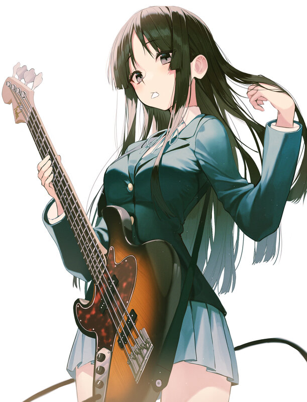 Anime Girl with Bass Guitar — Green, Confident
