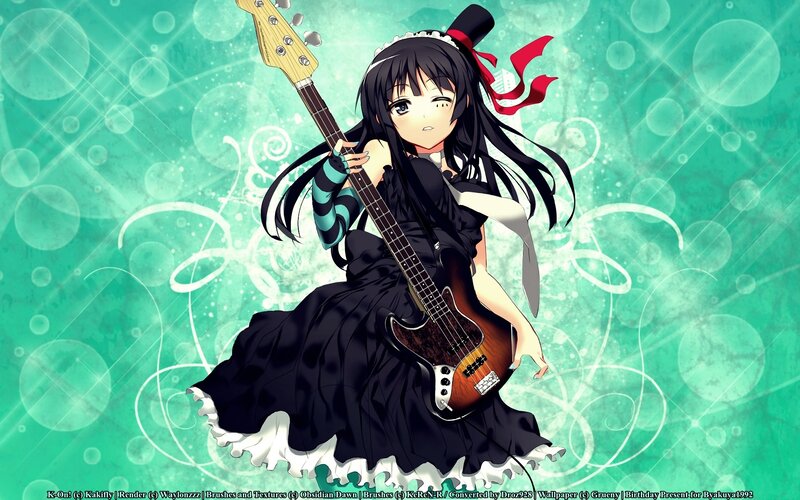 Anime Girl with Bass Guitar — Green, Playful