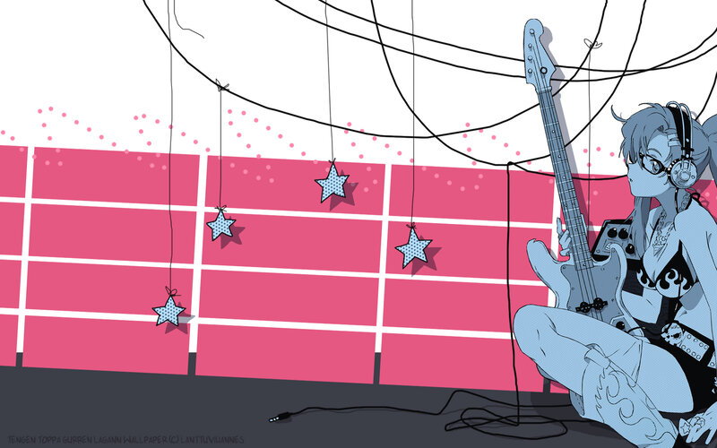Anime Girl with Bass Guitar — Pink, Calm