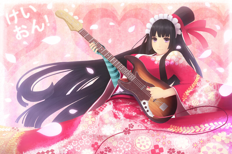 Anime Girl with Bass Guitar — Pink, Playful, Spring