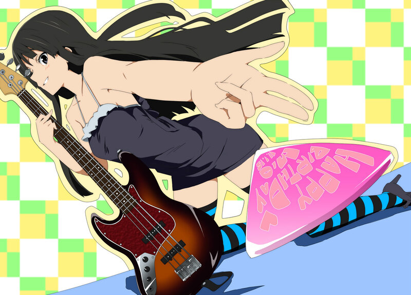 Anime Girl with Bass Guitar — Pink, Playful