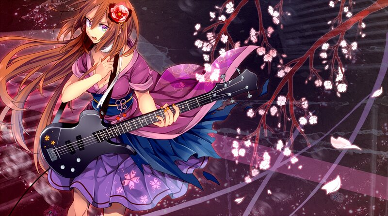Anime Girl with Bass Guitar — Purple, Dramatic