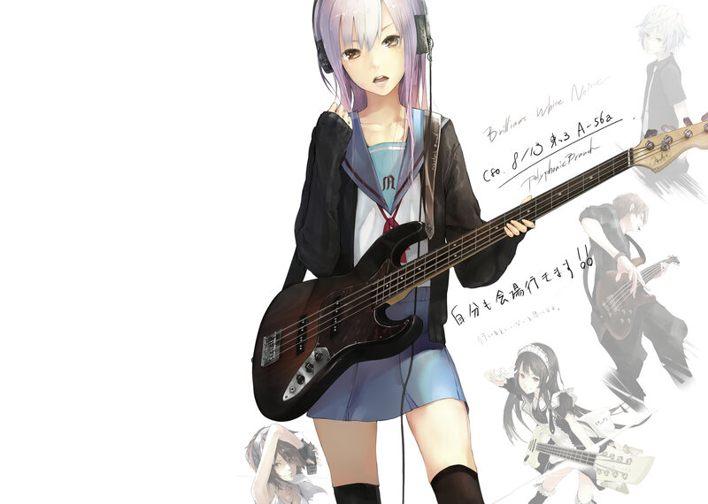 Anime Girl with Bass Guitar — Purple, Focused