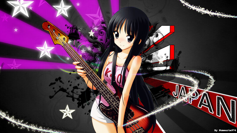 Anime Girl with Bass Guitar — Purple