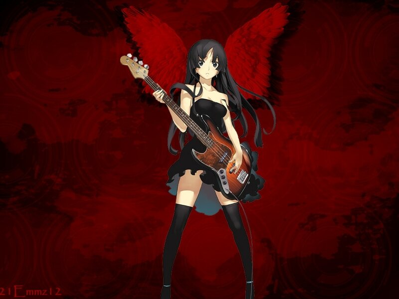 Anime Girl with Bass Guitar — Red, Dramatic