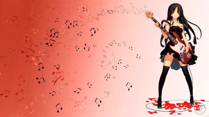 Anime Girl with Bass Guitar — Red, Dynamic