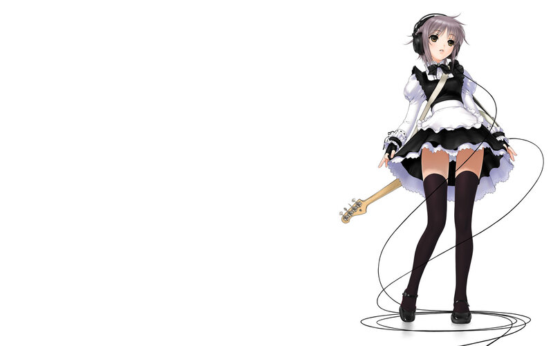 Anime Girl with Bass Guitar — White, Playful
