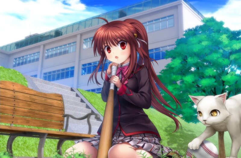 Anime girl with bat and cat