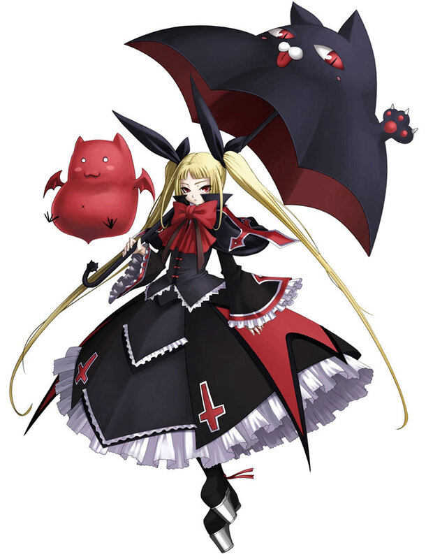 anime girl with bat and demon