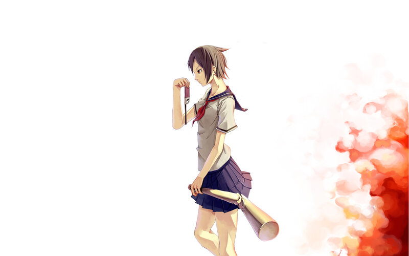 anime girl with bat and phone
