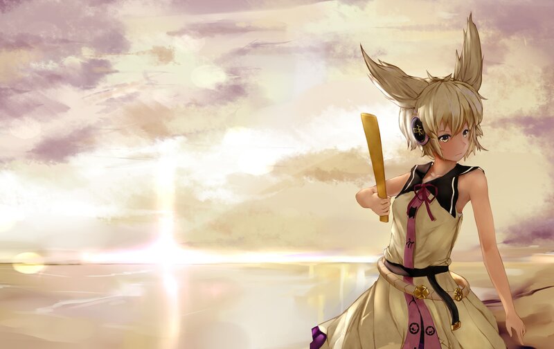 anime girl with bat at sunset