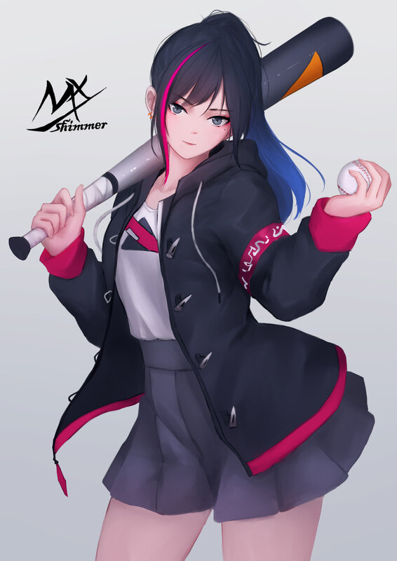 Anime Girl with Bat — Black, Confident
