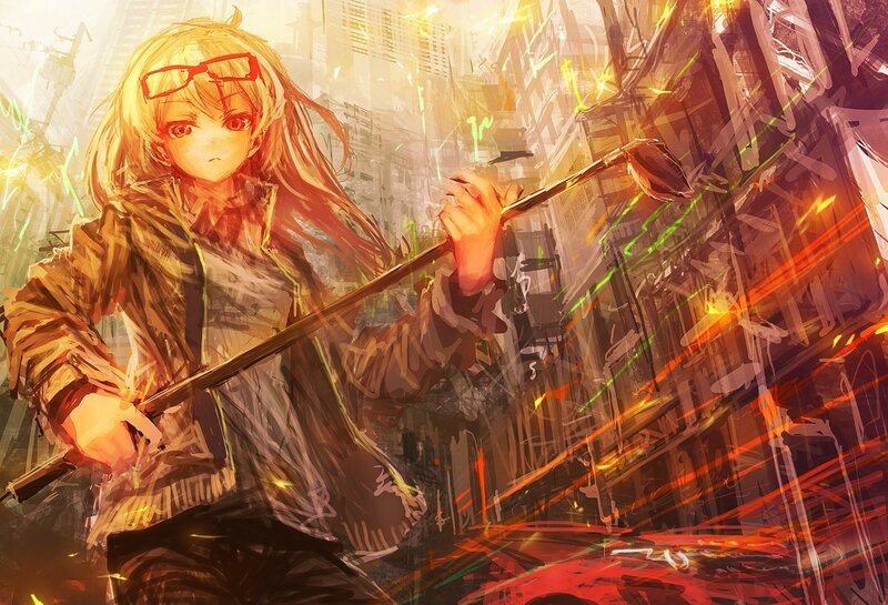 Anime Girl with Bat — Orange, Dramatic