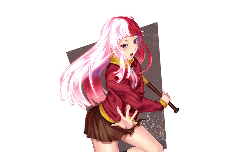 Anime Girl with Bat — Pink, Dramatic, Digital Art