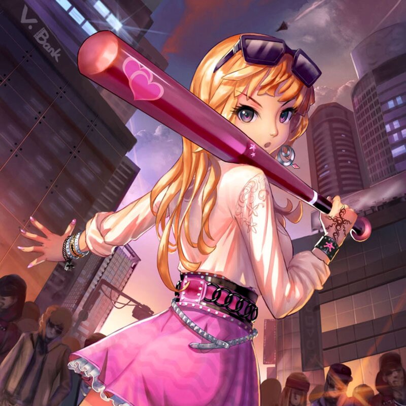 Anime Girl with Bat — Pink, Dramatic
