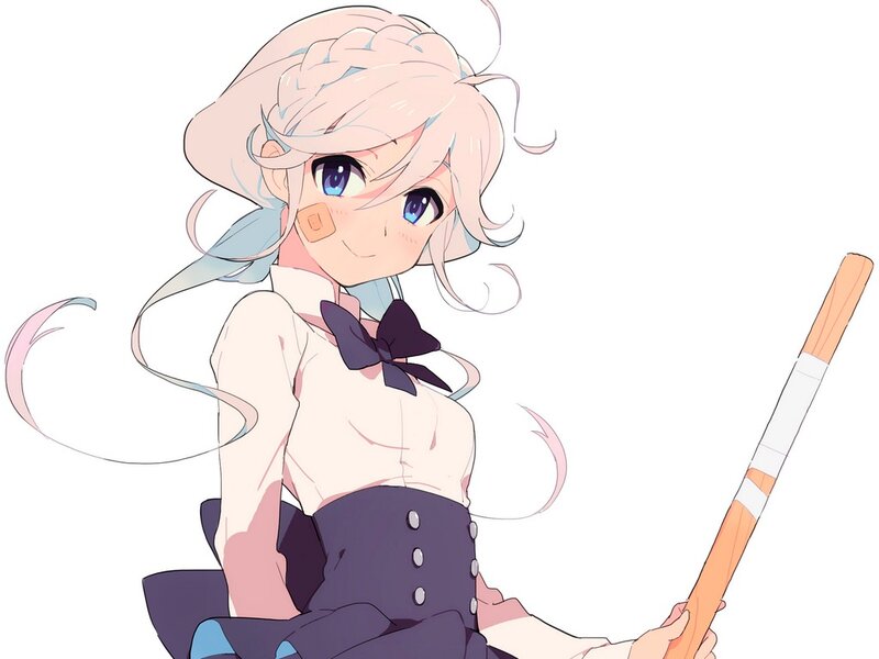 Anime Girl with Bat — White, Playful