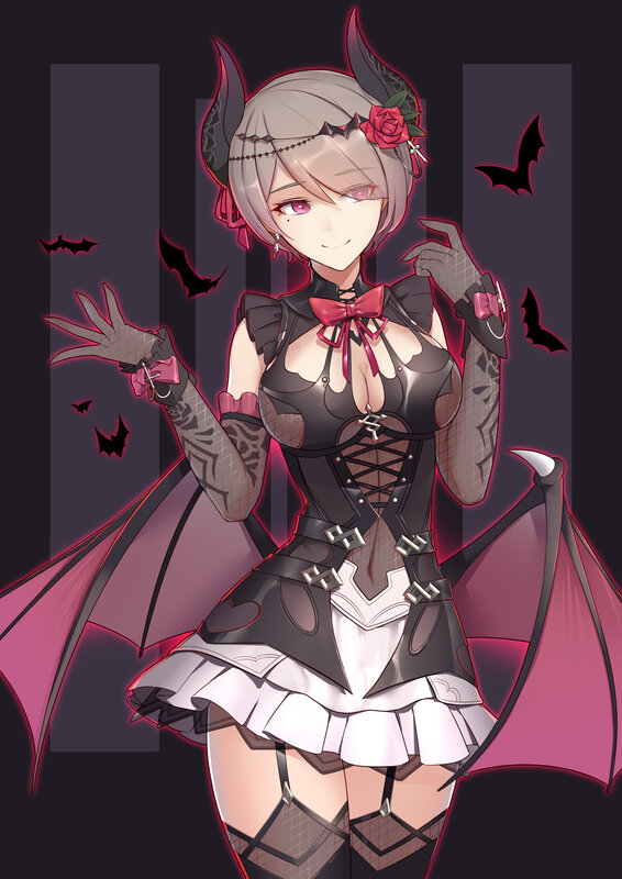 Anime Girl with Bat Wings — Black, Dramatic, Night, Digital Art, Bat Wings