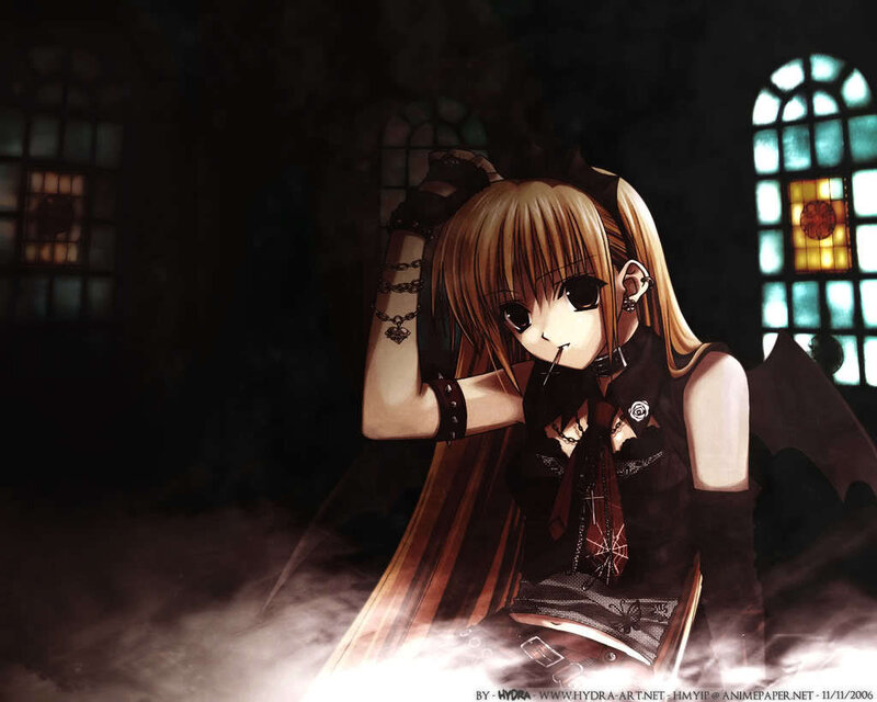 Anime Girl with Bat Wings — Black, Dramatic