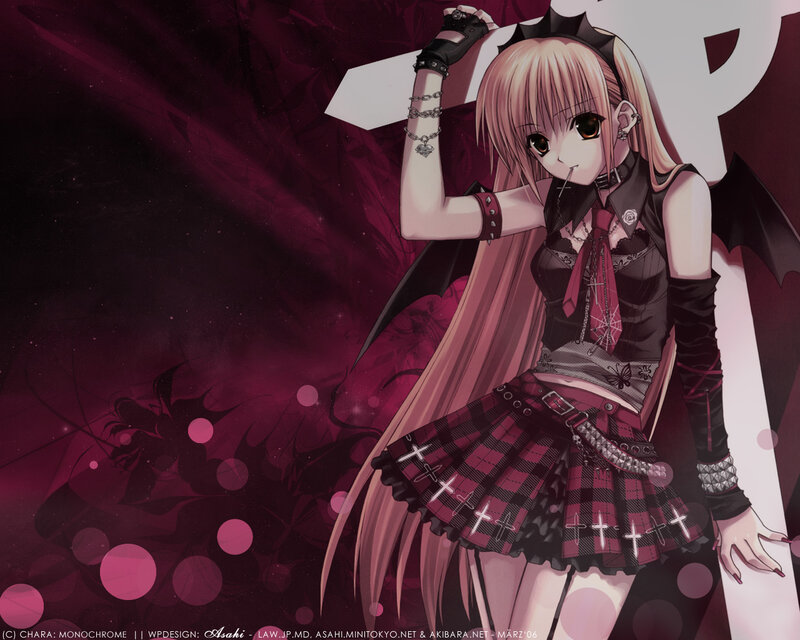 Anime Girl with Bat Wings — Pink, Dramatic, Digital Art