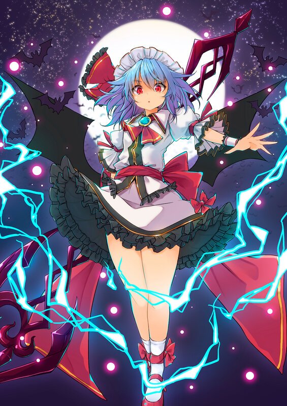 Anime Girl with Bat Wings — Purple, Dramatic, Night, Moon, Bats