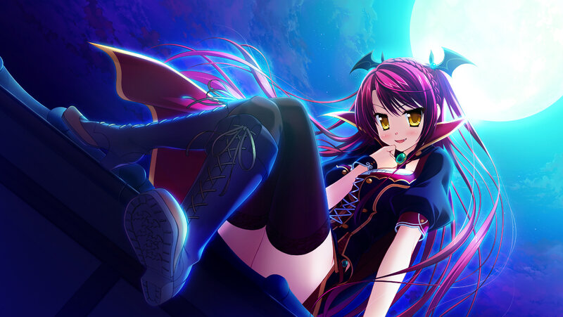 Anime Girl with Bat Wings — Purple, Dramatic, Night, Moon