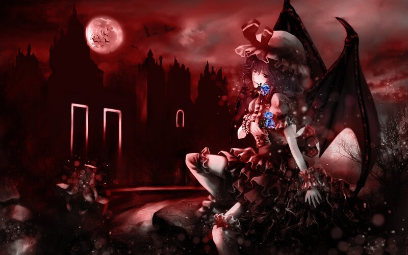 Anime Girl with Bat Wings — Red, Dark, Dramatic