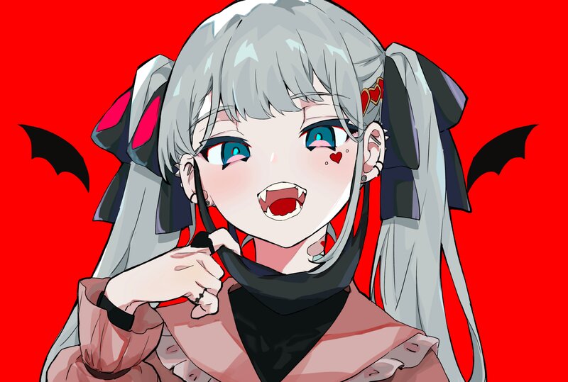 Anime Girl with Bat Wings — Red, Dramatic, Digital Art