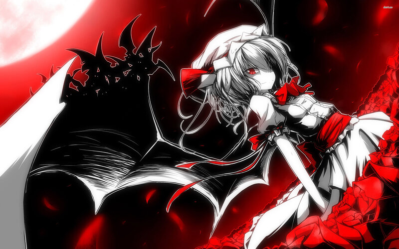 Anime Girl with Bat Wings — Red, Dramatic, Night, Bat Wings