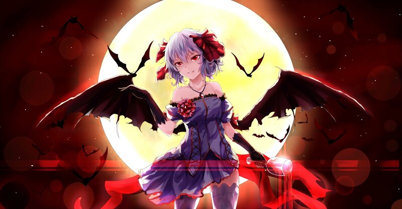 Anime Girl with Bat Wings — Red, Dramatic, Night, Digital Art