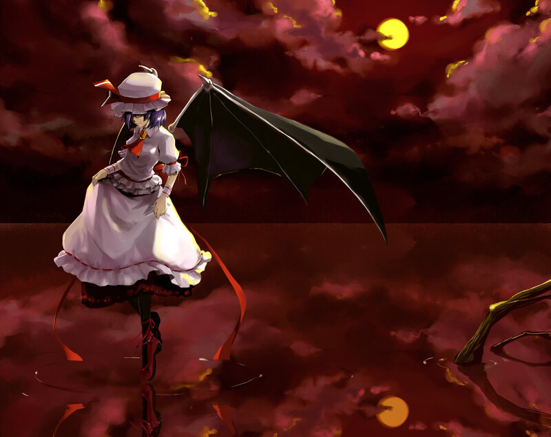 Anime Girl with Bat Wings — Red, Dramatic