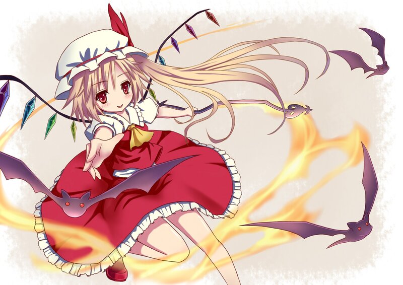anime girl with bats and fire