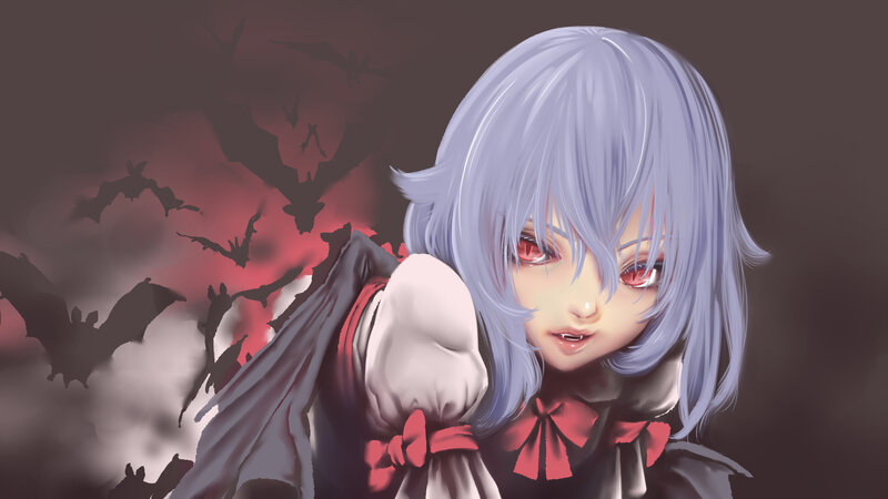 Anime Girl with Bats — Gray