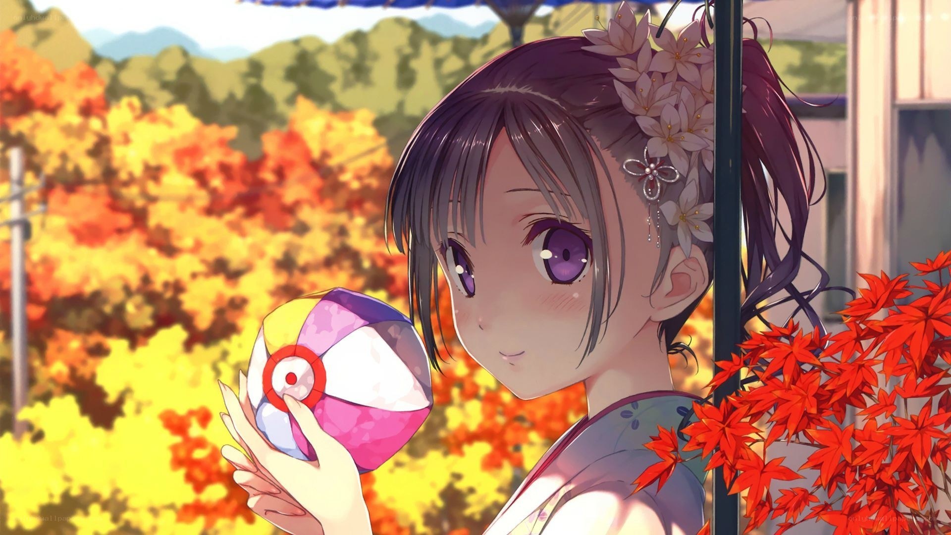 anime girl with beach ball