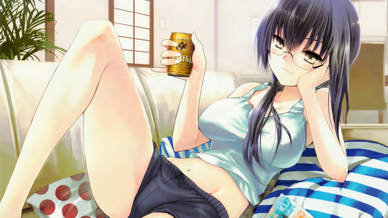 Anime girl with beer can
