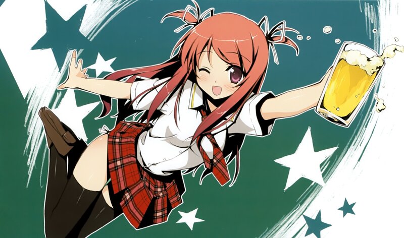 Anime Girl with Beer — Red, Energetic