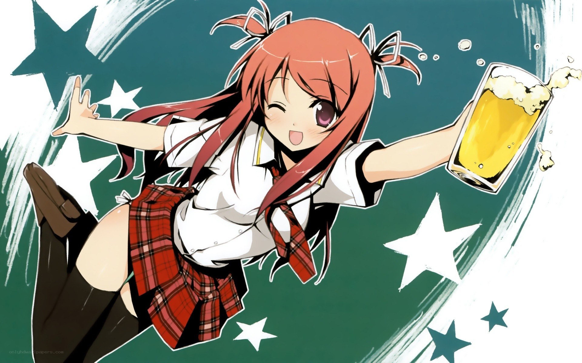 anime girl with beer