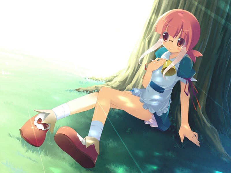 Anime girl with bell in forest