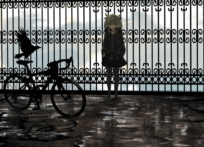 Anime Girl with Bicycle — Black