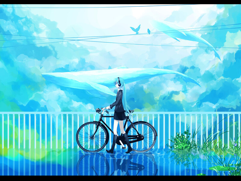 Anime Girl with Bicycle — Blue