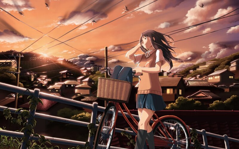 Anime Girl with Bicycle — Orange