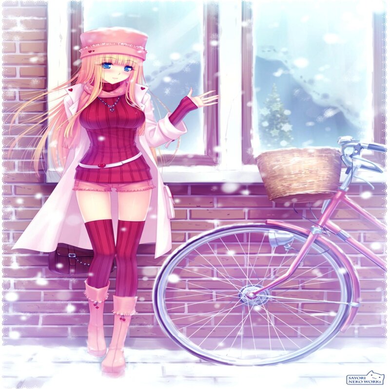 Anime Girl with Bicycle — Pink, Calm