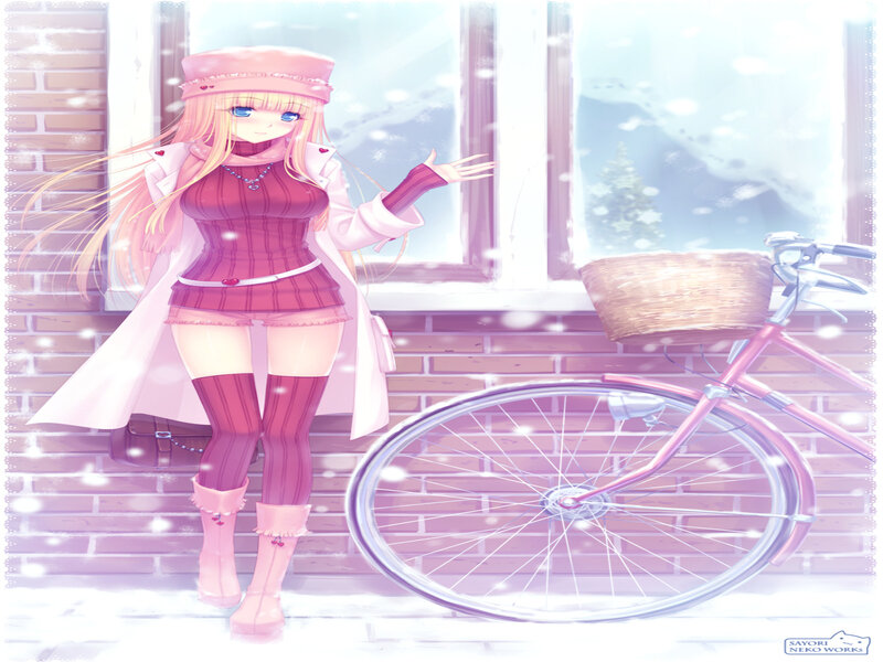 Anime Girl with Bicycle — Pink