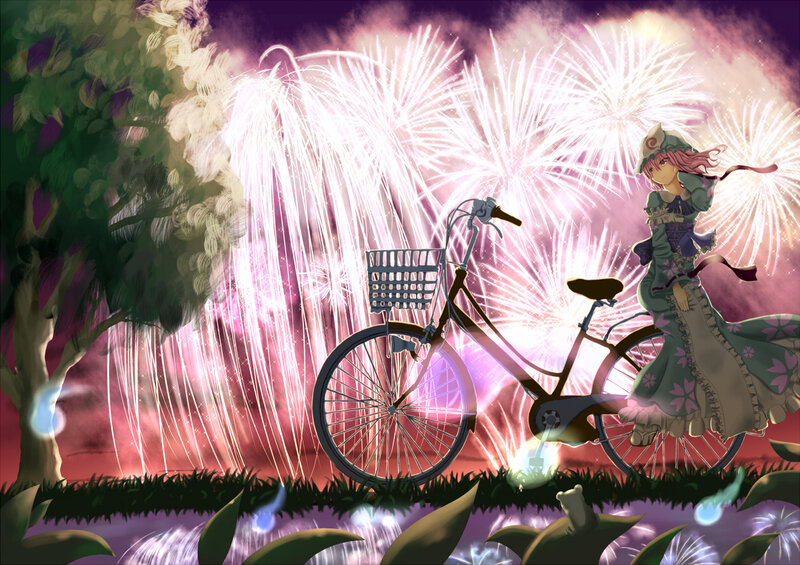 Anime Girl with Bicycle — Purple
