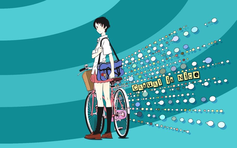 Anime Girl with Bicycle — Teal