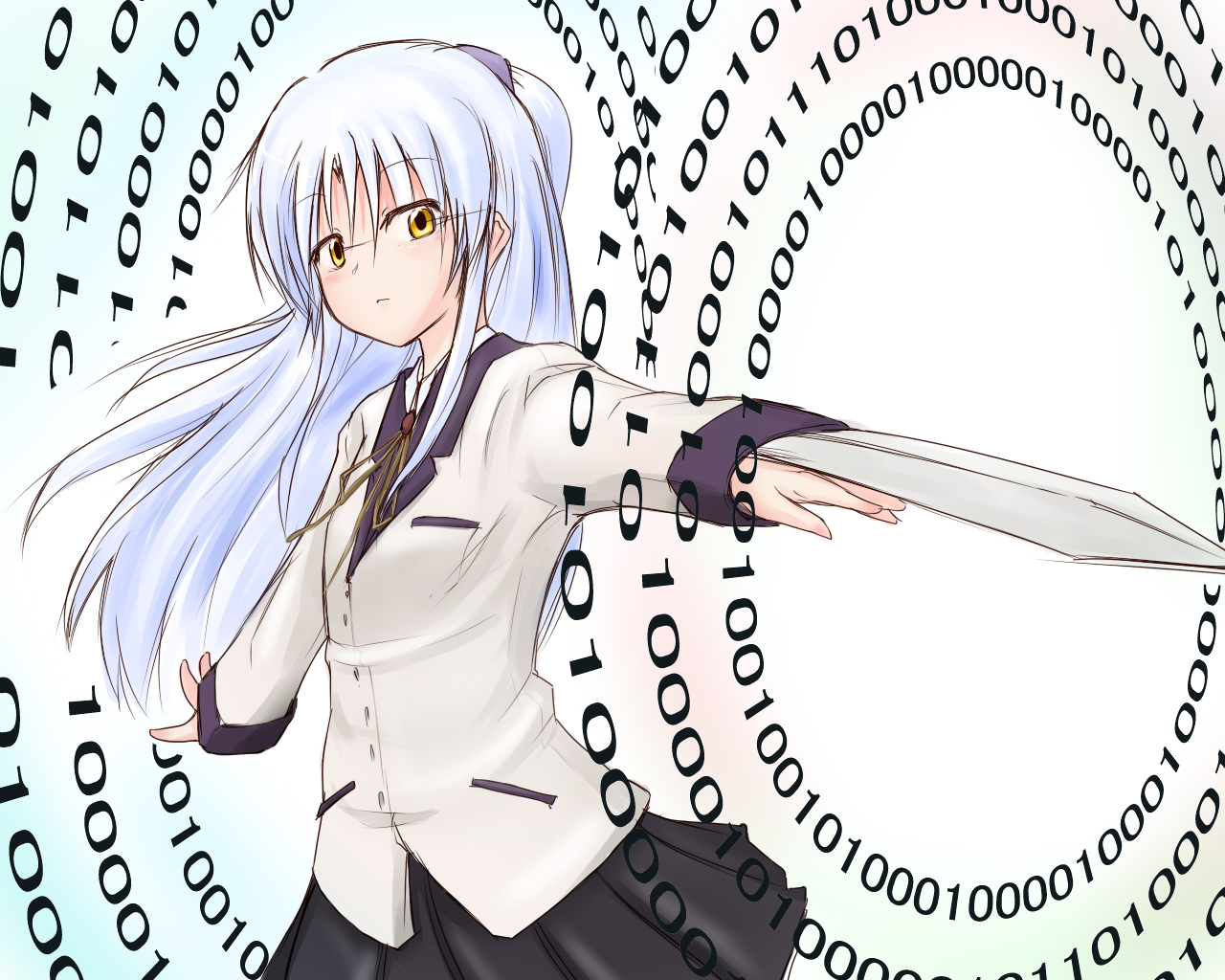 anime girl with binary code