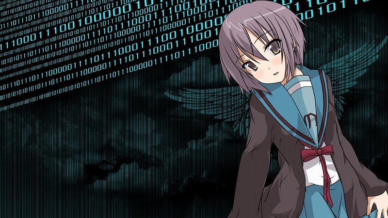 anime girl with binary code background