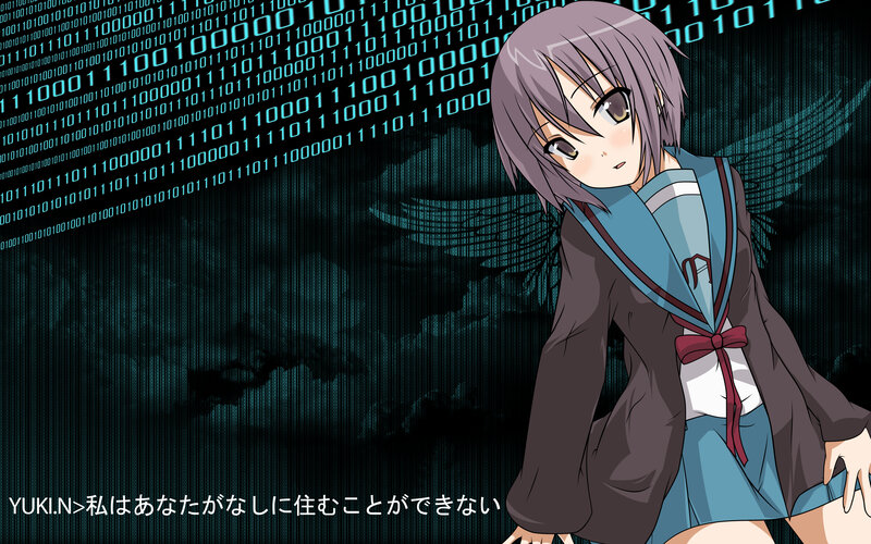 Anime girl with binary code background