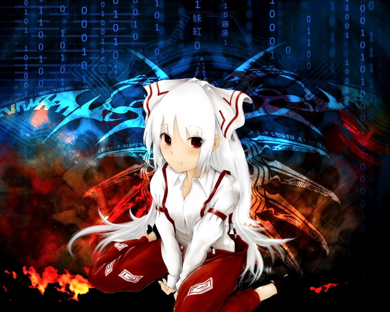 Anime girl with binary code